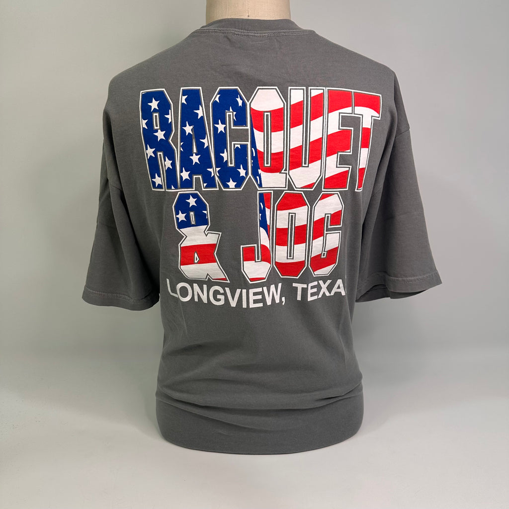 Racquet & Jog Specialty American Flag Logo Tee