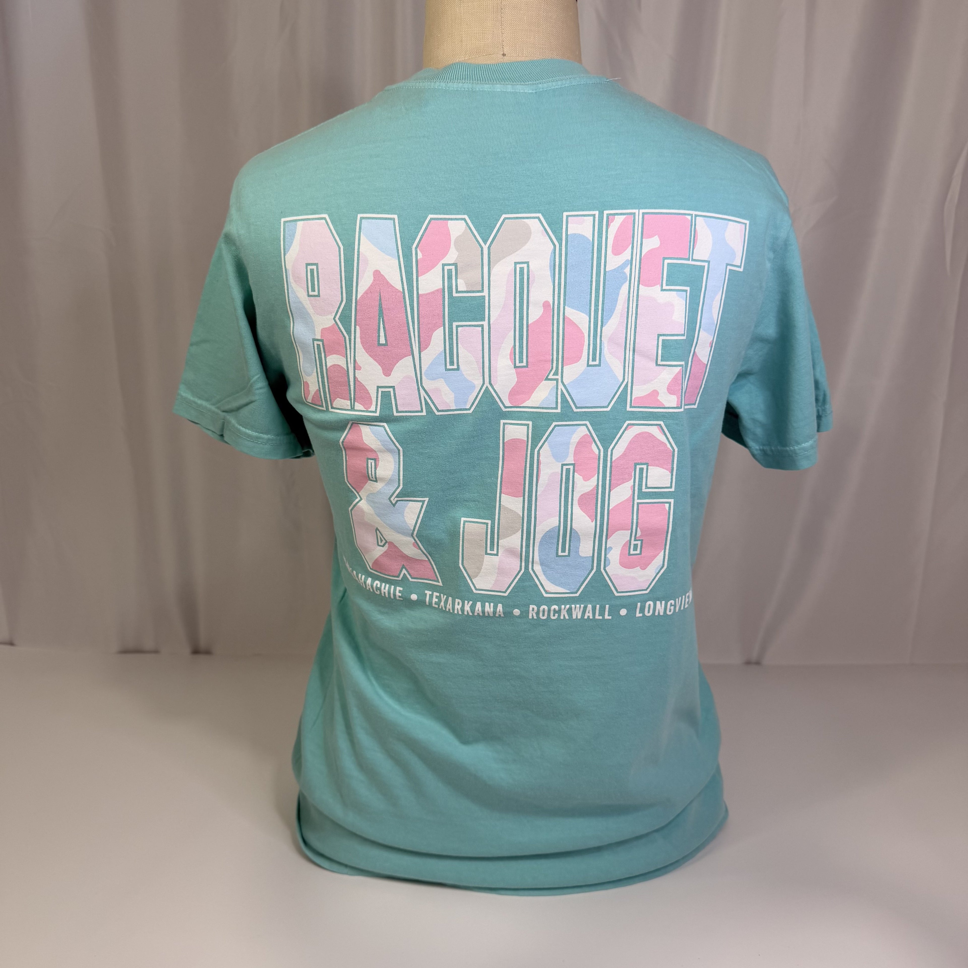 Racquet & Jog Old School Pink Camo Tee